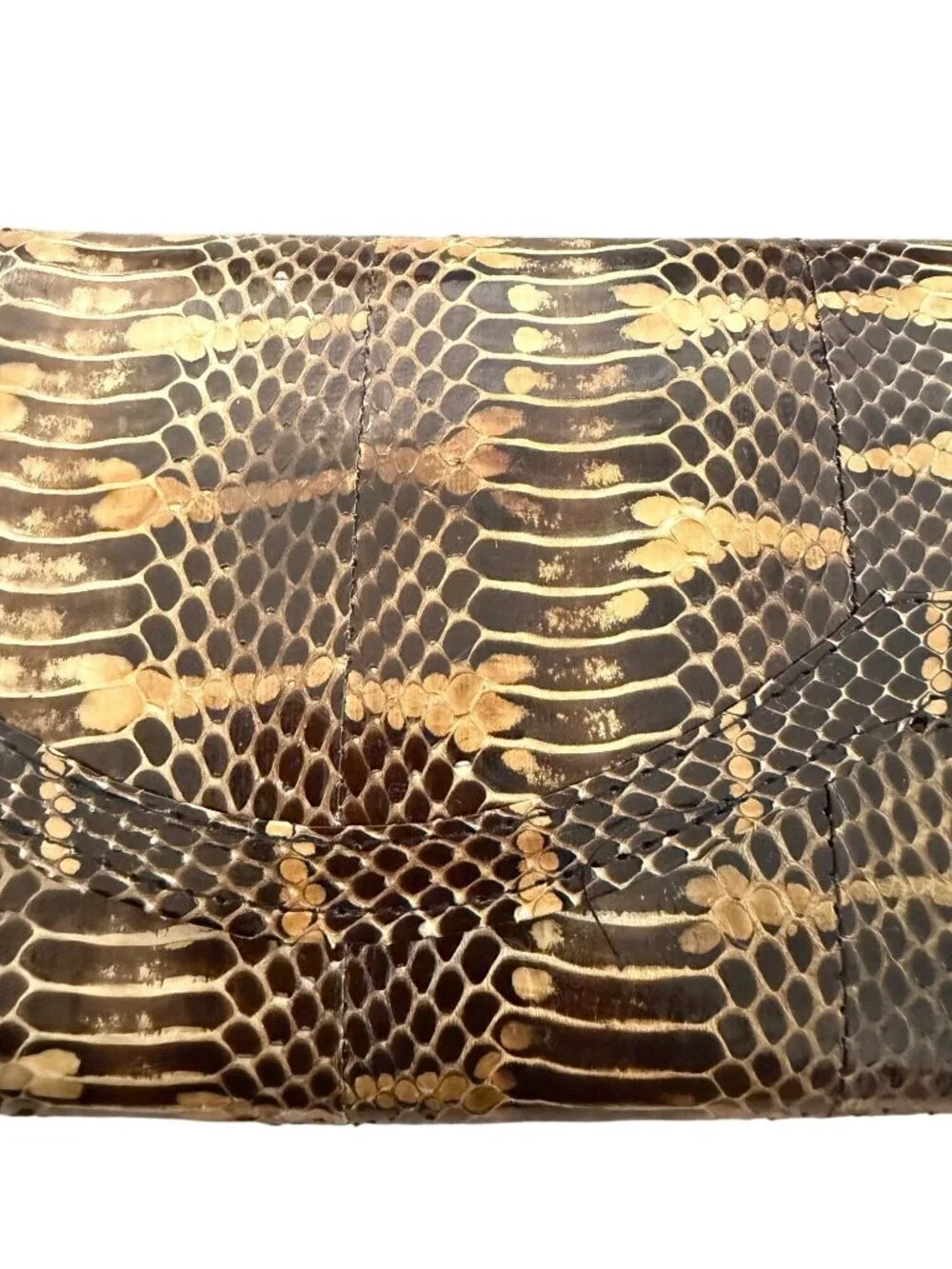 Vintage Snakeskin Flap Front Convertible Clutch Should Bag Lined Brown Tan